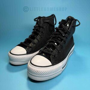 EUC Converse Chuck Taylor All Star Black Sparkle Lift Hi, Black White, Size 7